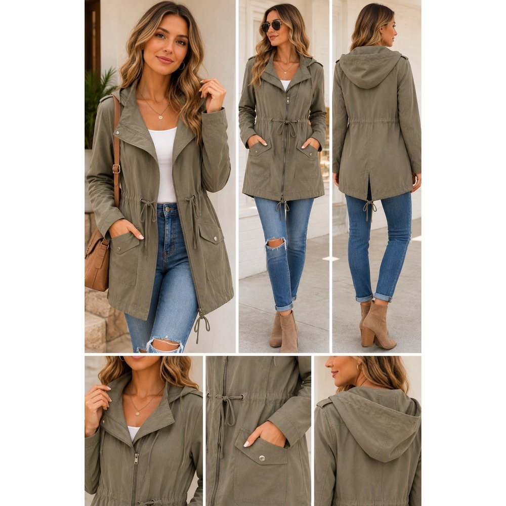 Lightweight Olive Green Hooded Utility Anorak Jacket Women's Small Gorpcore